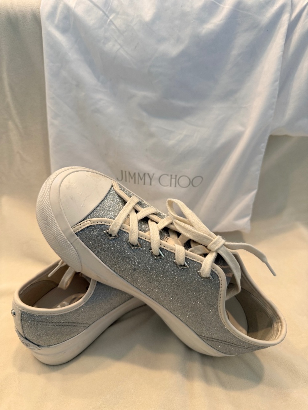 Jimmy Choo Glitter Silver Sneakers